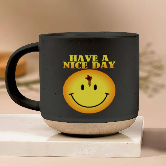 smiley face bullet hole Pottery Mugs