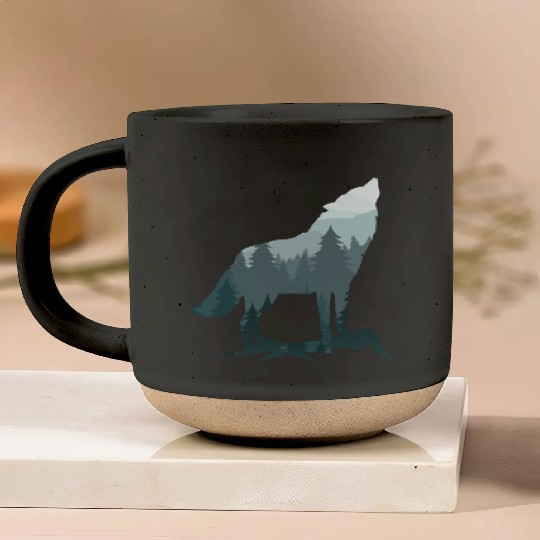 Lone Wolf Survives The Mountain Silhouette Art Pottery Mugs