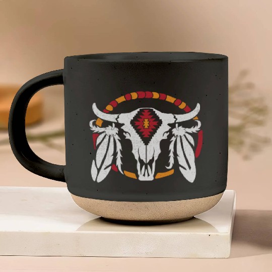 Aztec Pattern Cow Skull Cowboy Indian Mexican Pottery Mugs