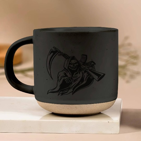 Grim Reaper With Rifle ©WhiteTigerLLC.com Pottery Mugs