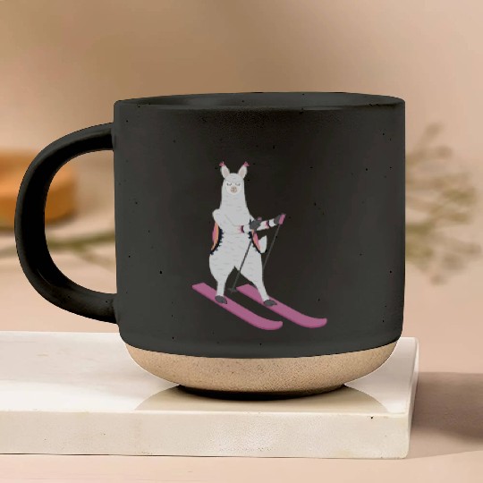 Cute Alpaca Llama Skiing Ski Snowboard Sport Gift Pottery Mugs