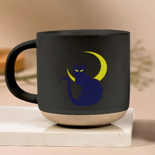 night cat Pottery Mugs