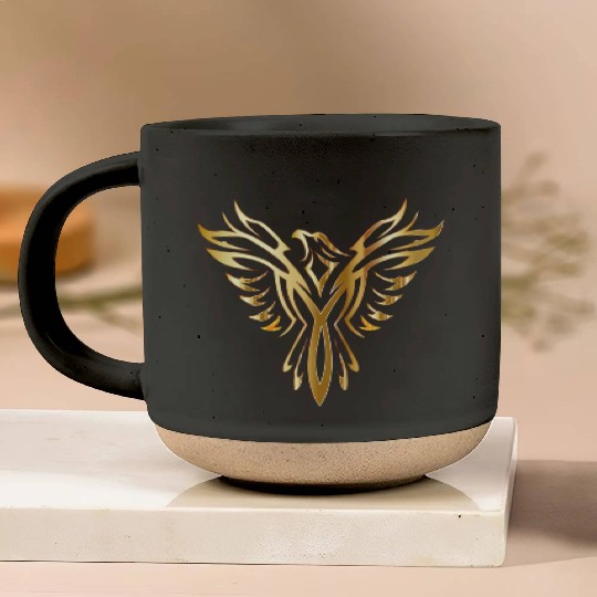 Golden Phoenix Bird Pottery Mugs
