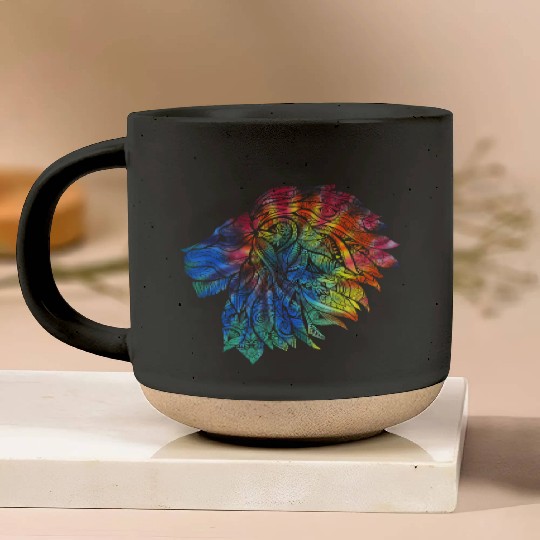 Psychedelic Lion Design Gift. Rainbow Mandala Pottery Mugs