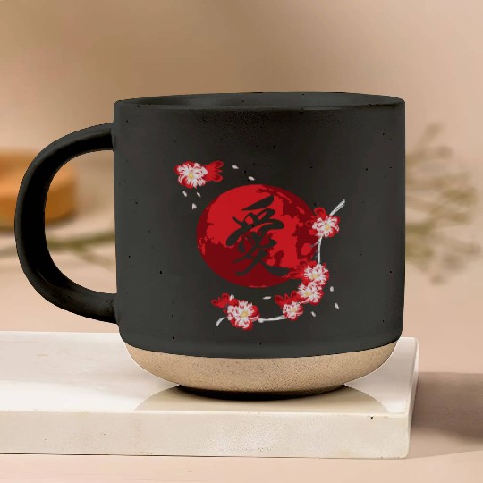 Cherry Blossom Flower Japanese Kanji Vintage Pottery Mugs