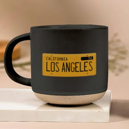 Los Angeles California 1956 yellow license plate Pottery Mugs
