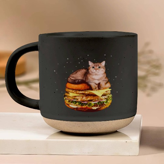 Hamburger Space Cat Funny Kitty Gift Pottery Mugs
