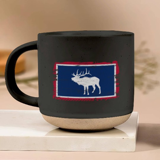 Wyoming Flag Elk Hunting Season For Deer Hunter Pottery Mugs