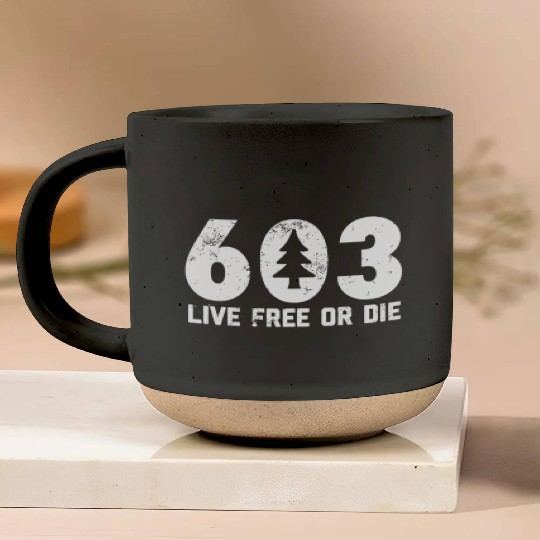 Live Free or Die 603 tree New Hampshire Pottery Mugs