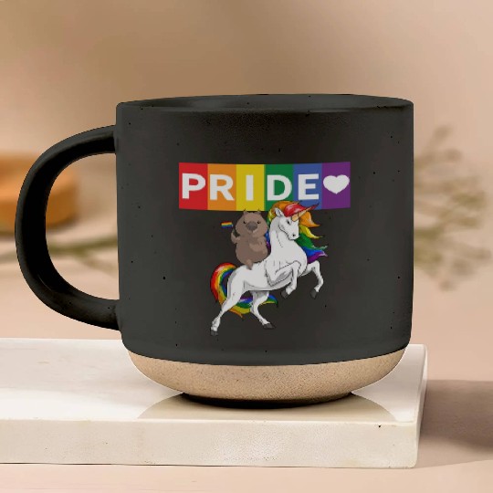 LGBT Gay Pride Wombat Riding Rainbow Unicorn Pottery Mugs