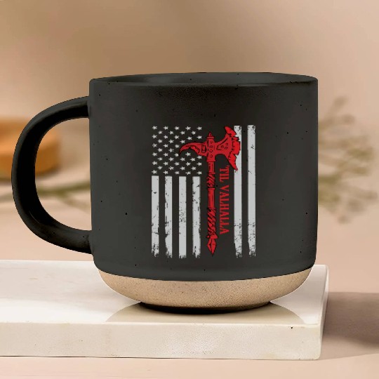 American Viking Axe Flag Til Valhalla Veteran USA Pottery Mugs