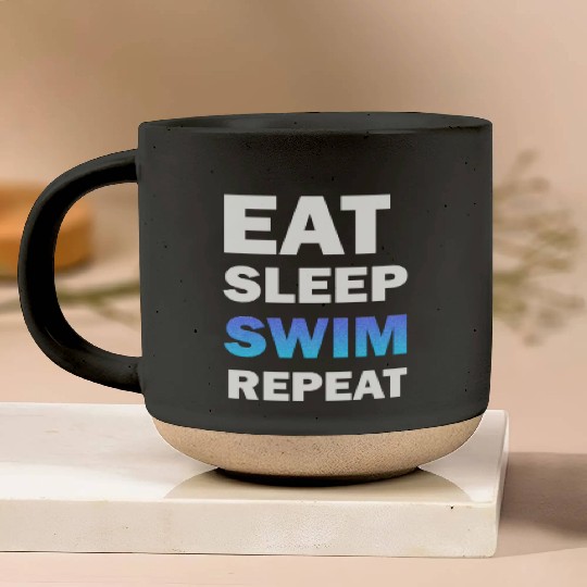 eat sleep swim repeat Pottery Mugs