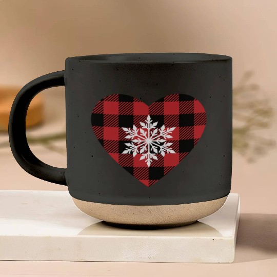 Buffalo Plaid snowflake heart Pottery Mugs