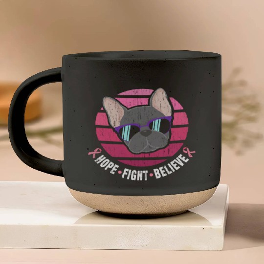 Breast Cancer Awareness French Bulldog Pink Ribbon Pottery Mugs