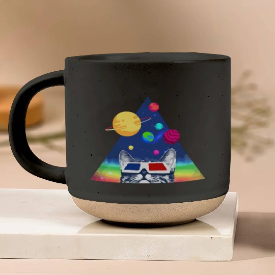 3D Space Cat Pottery Mugs