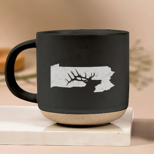 Pennsylvania Elk Hunting Bull Elk PA State Shape Pottery Mugs