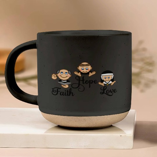 Faith Hope Love with nun, pastor and monk Pottery Mugs