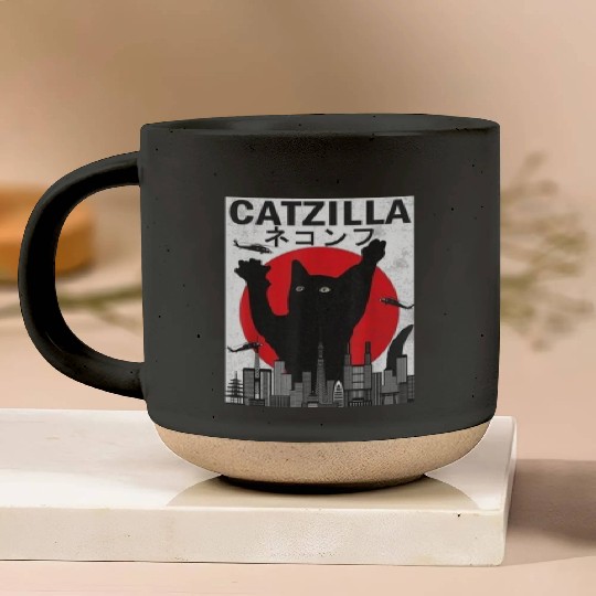 Vintage Catzilla Japanese Sunset Style Pottery Mugs