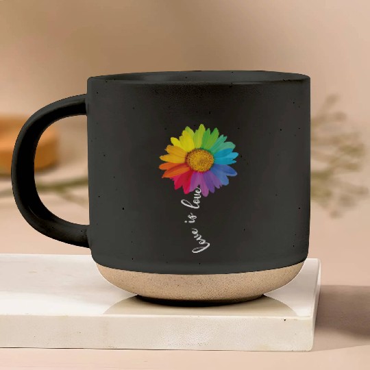 Love Is Love Rainbow Sunflower LGBT Gay Lesbian Pottery Mugs
