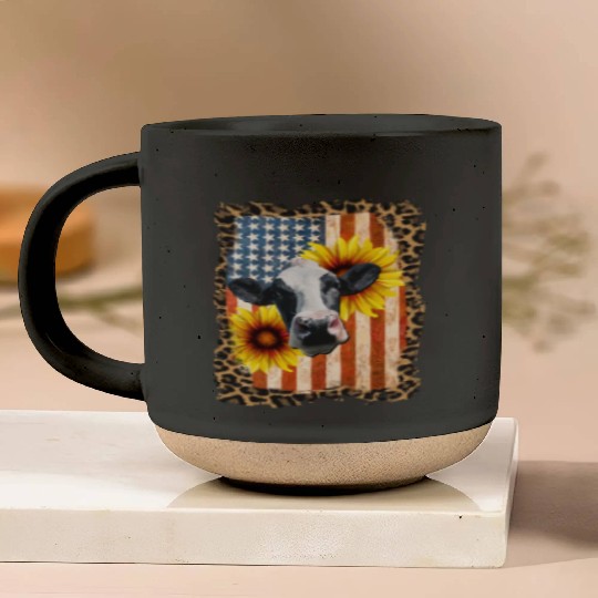 Cow USA with sunflower Pottery Mugs