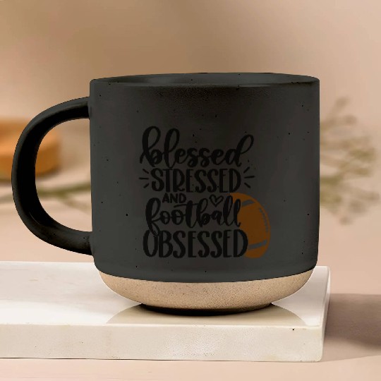 Football Game Day - Blessed Stressed Obsessed Pottery Mugs