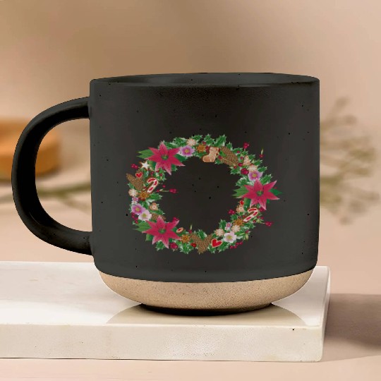 classic Christmas wreath lavishly decorated Pottery Mugs
