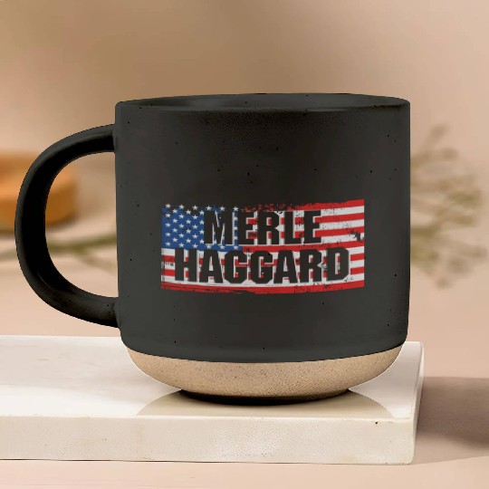 Vintage Graphic Merle Haggard On Flag Pottery Mugs