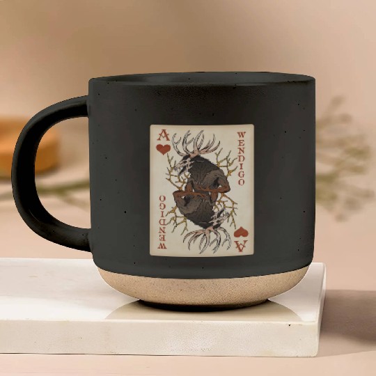 Wendigo Playing Card - Ace of Hearts Cryptid Art Pottery Mugs