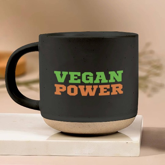 VEGAN POWER (Green & Orange letters) Pottery Mugs