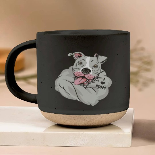 Cute Pitbull I Love Mom Tattoo Pottery Mugs