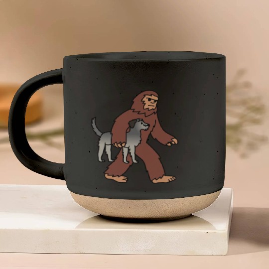 Bigfoot Sasquatch Walking Irish Wolfhound Pottery Mugs