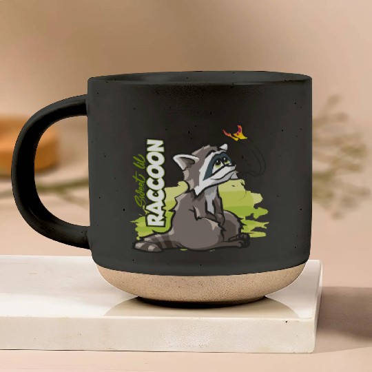 Sweet Little Raccoon with Butterfly Pottery Mugs