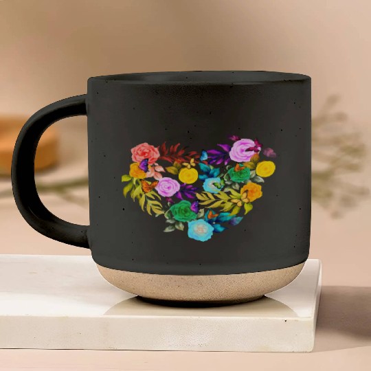Pride Love - Heart shape Flowers with Butterflies Pottery Mugs