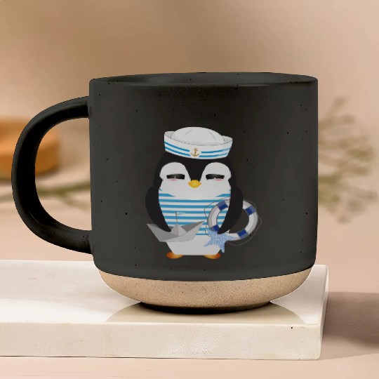cute penguin as a sailor in marine look Pottery Mugs