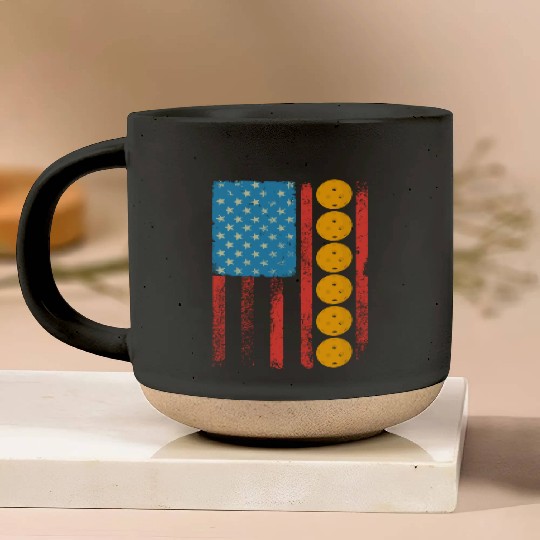 Pickleball US Flag Patriotic Pickleball Player Pottery Mugs