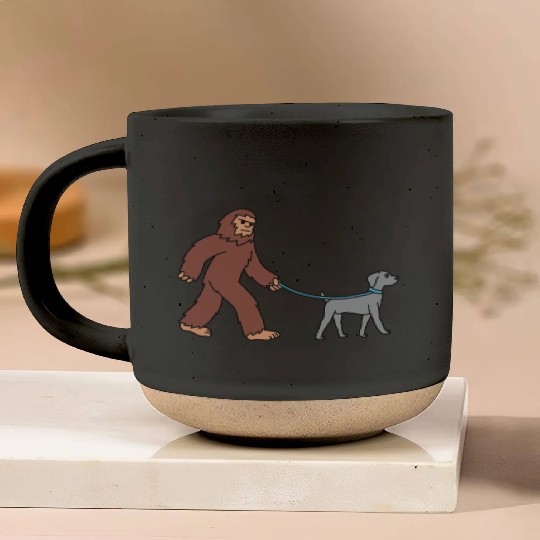 Bigfoot Sasquatch Walking Weimaraner Pottery Mugs