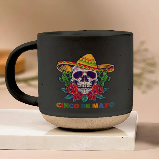 Cinco De Mayo Mexican Cross Sunglasses Skull Musta Pottery Mugs
