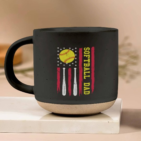 Softball Dad Vintage American Flag Pottery Mugs