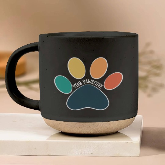 Paw Print Stay Pawsitive Vintage White Text Pottery Mugs