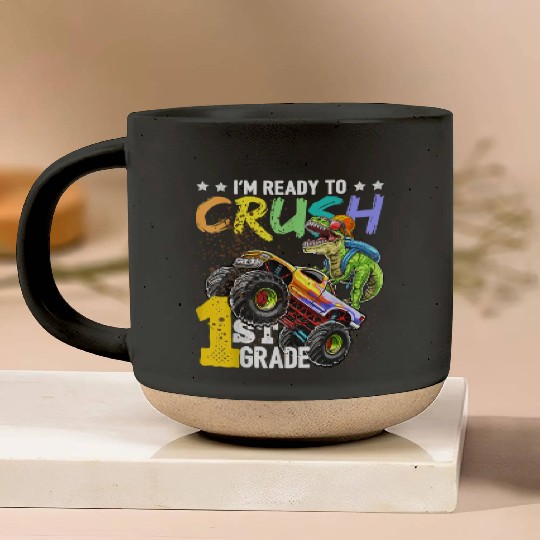1st Grade Dinosaur Monster Truck Back To School Pottery Mugs