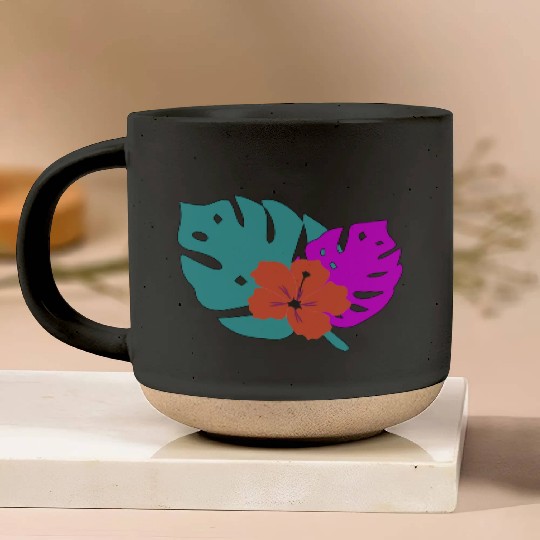 Hibiscus and leaves Pottery Mugs