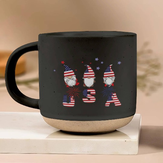 Elf Dwarf Gnome America American Flag 4th Of July Pottery Mugs