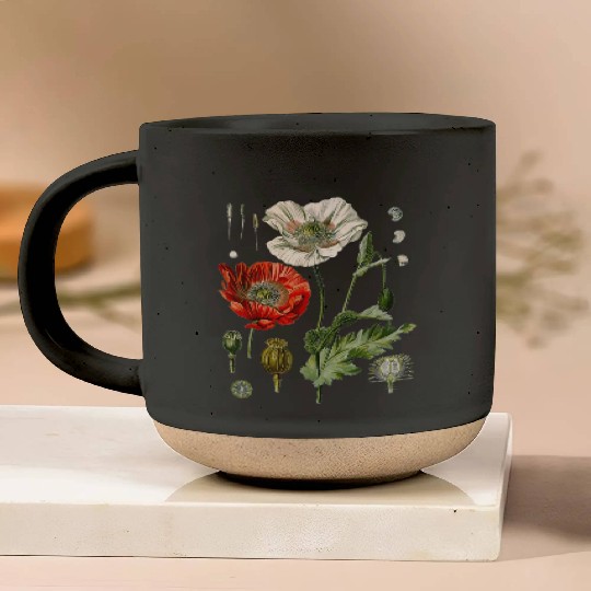 Red Poppy flower Botanical Poppies Red Poppy Pottery Mugs