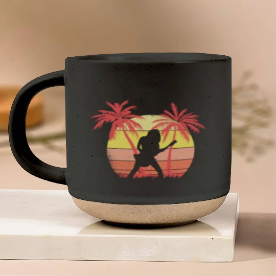 Guitar Rock Girl Summer Sunset 80s Palm Pottery Mugs