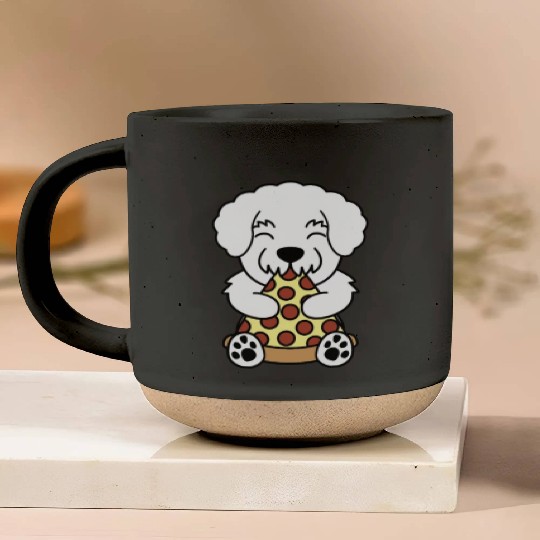 Bichon Frise Pizza Lover Pottery Mugs