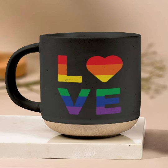 LGBT LOVE Rainbow Heart Gay Lesbian Equality Gift Pottery Mugs