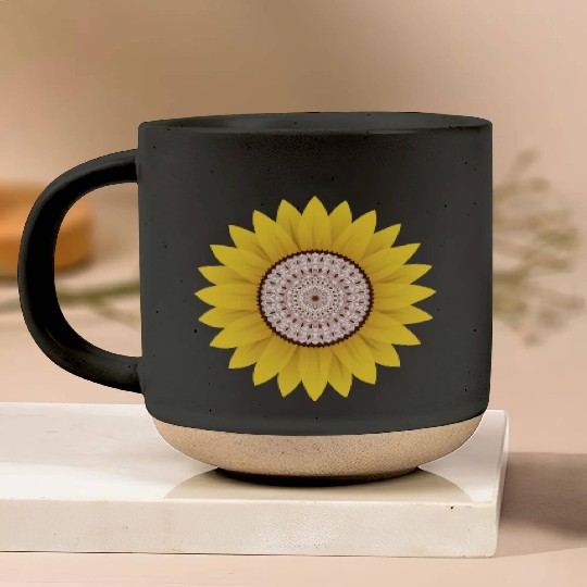 Golden Sunflower Mandala Pottery Mugs