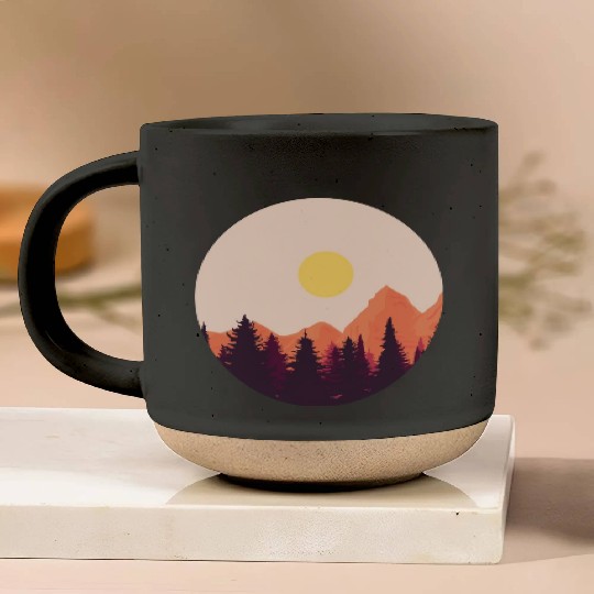 sunset horizon mountains Pottery Mugs