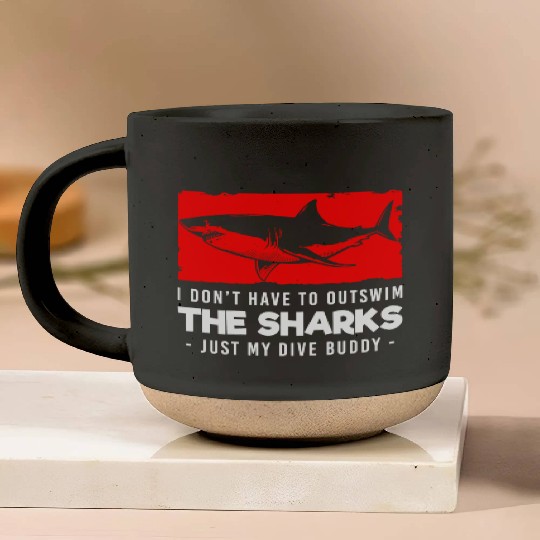 Great White Shark Ocean Swimming Pottery Mugs