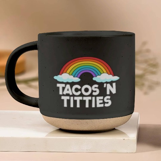 Tacos N Titties Rainbow Lesbian Funny LGBT Pottery Mugs